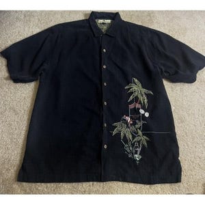 Vintage Tommy Bahama Silk Shirt XL Rockabilly Retro Loop Collar Jockey Horse image 1