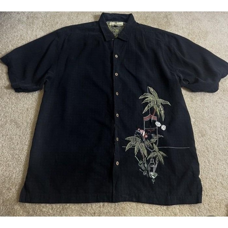 Vintage Tommy Bahama Silk Shirt XL Rockabilly Retro Loop Collar Jockey Horse image 1