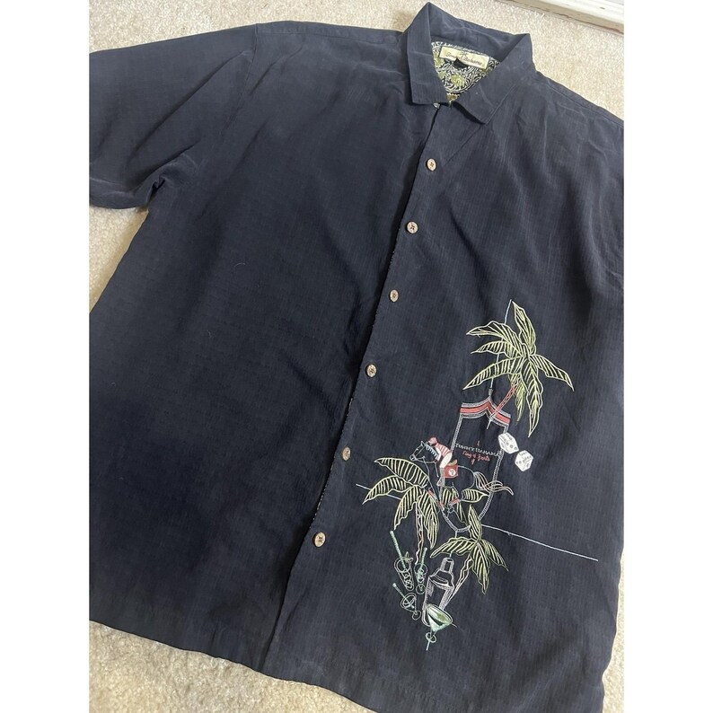Vintage Tommy Bahama Silk Shirt XL Rockabilly Retro Loop Collar Jockey Horse image 2