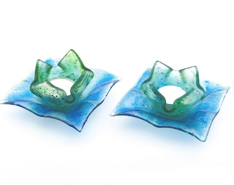 Fused glass  shabbat candle holder  Candle holders.