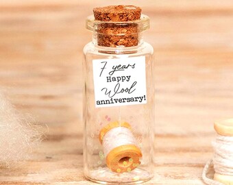 Wool Anniversary Gift – 7th Anniversary Gift Bottle with Wool Spool & Custom Portrait, Personalized Gift for Him and Her