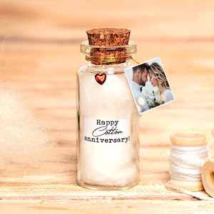 2nd Anniversary Gift, 2nd Cotton Anniversary Gift, Cotton Miniature Gift, Personalized Bottle with Cotton, Photo Gift, Gift for Husband Wife