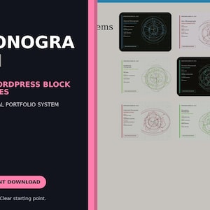 Monograph WordPress-temapaket, 50 FSE-blockteman, generativa portfolio-webbplatsmallar