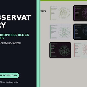 Observatory WordPress-temapaket, 50 FSE-blockteman, generativa portfolio-webbplatsmallar