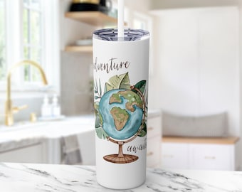 Adventure Travel Tumbler: tazza in acciaio inossidabile con cannuccia