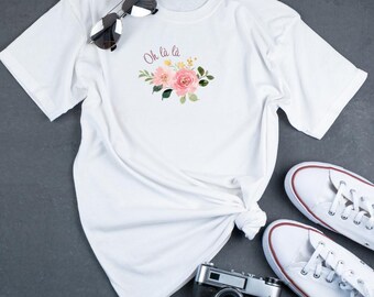 Floral 'Oh là là' Tee: Women's Soft Cotton Blend