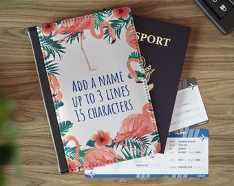 Custodia per passaporto Flamingo: accessorio da viaggio tropicale, in similpelle con protezione RFID