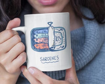 Tazza in ceramica con latta di sardine, divertente regalo per gli amanti dei pesci