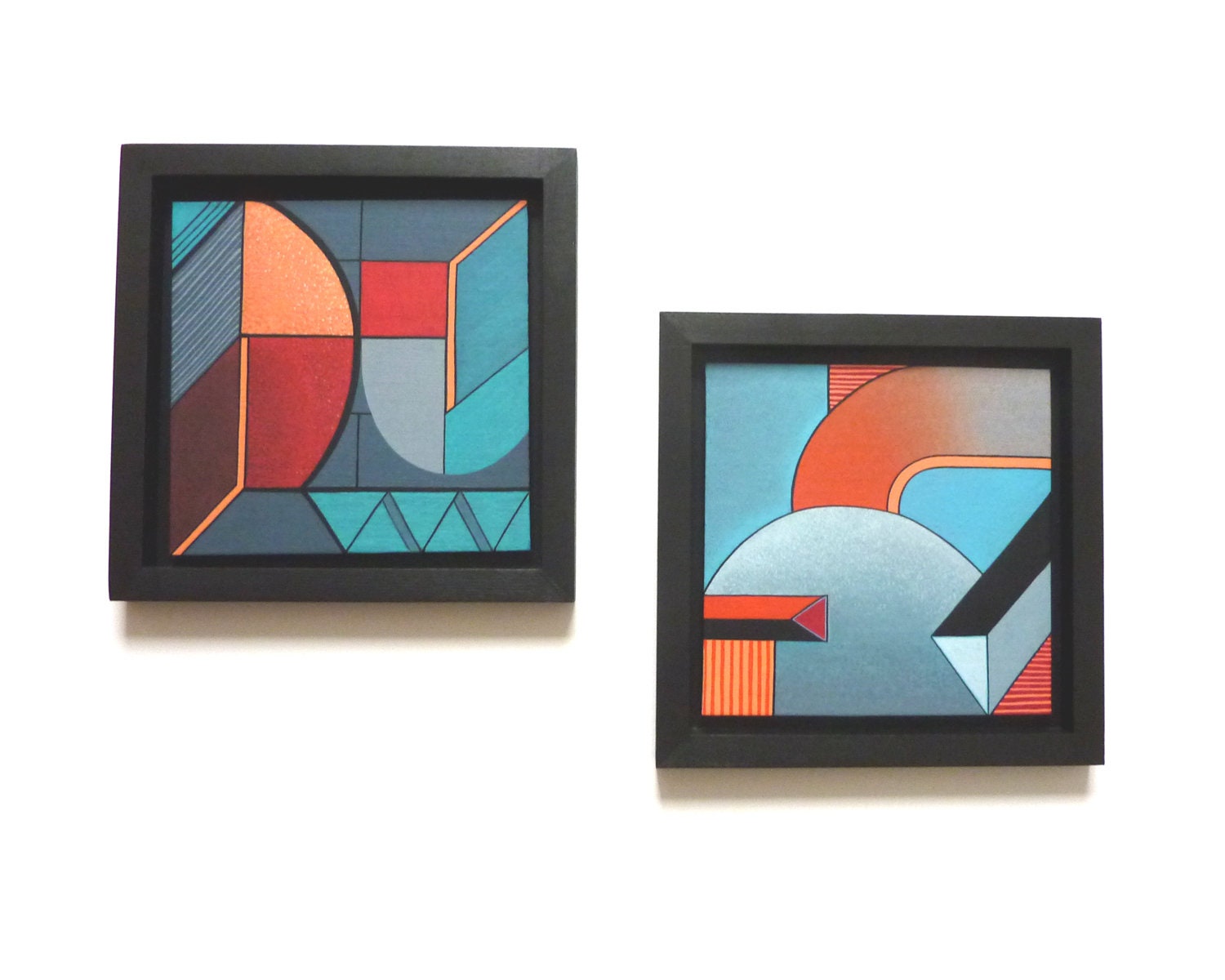 Framed geometric, contemporary wall art, colourful abstract painting