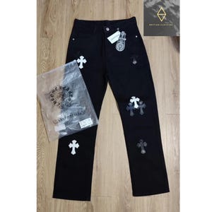 Dark Aesthetic Black Jeans with Cross Detailing – Trendy Casual Wear