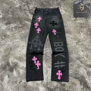 Black Jeans with Contrast Crosswork – Punk Inspired Fashion