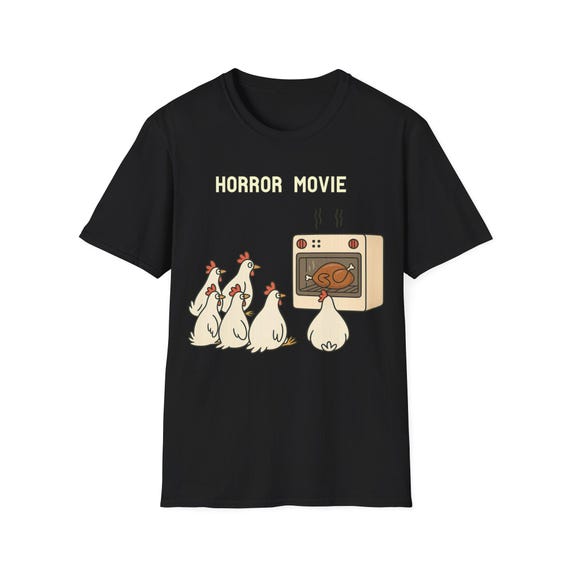 Funny Chicken Horror Movie Night T-Shirt-Dark Humor Farm Animal Graphic Tee, Quirky Poultry Gift