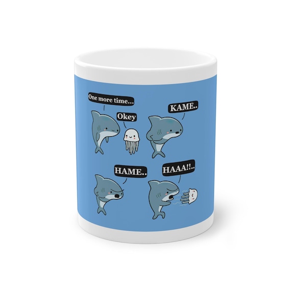 Super Shark Kamehameha Coffe Mug | Funny Anime Parody Mug | Cute super Shark Saiyan and Jellyfish blaster Gift for Fans