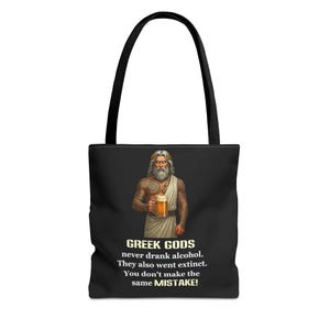 Bolsa de mano con diseño de dios griego y humor inspirado en la mitología