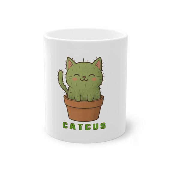 Cute Cactus Cat Mug-Funny Kitty in Flower Pot Coffee Cup, Gift for Cat Lovers and Plant Parents