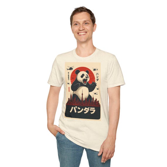 Pandzilla Funny Panda Kaiju T-Shirt-Retro Monster Movie Style Graphic Tee, Japanese City Attack Parody Shirt