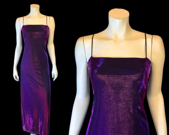 90s MeTALLIC PuRPLE and Black Shimmery SLIP Dress… - image 1