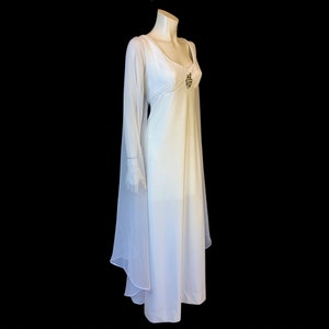 70s ANGEL Sleeve Ethereal White Maxi Party Dress / Vintage Dramatic Chiffon Sleeve Boho Formal Empire Waist Dress / M L