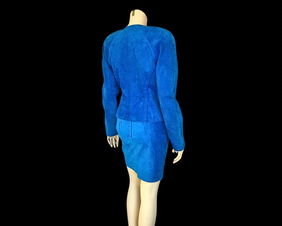 90s PEACOCK Blue SUEDE Leather Cropped Jacket wit… - image 10