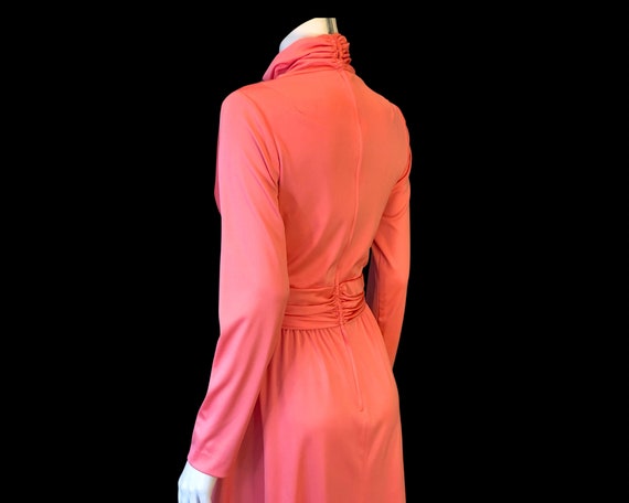 70s COWL NECK Peach Ruch Waist Dress /  Full Skir… - image 9