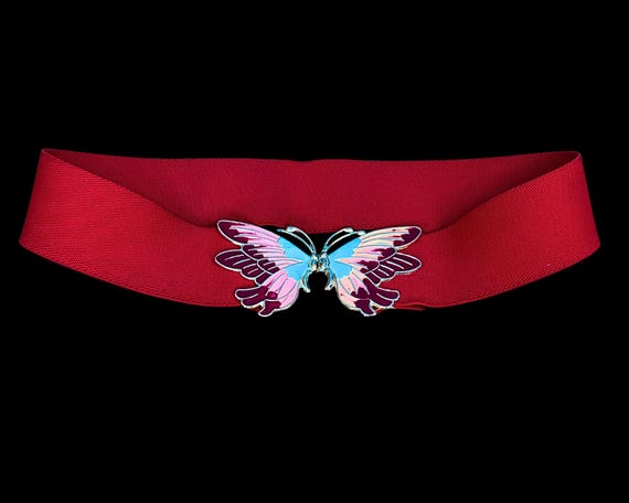80s BUTTERFLY Red Stretch Cinch Belt / S M - Etsy display picture 1