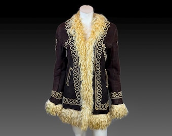Vintage PENNY LANE Embroidered Afghan Shearling Hippie Coat / S XS