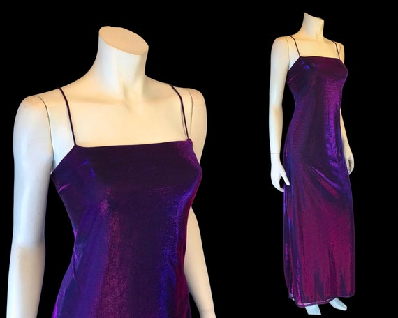 90s MeTALLIC PuRPLE and Black Shimmery SLIP Dress… - image 4