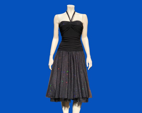 Y2K GLITTER FAIRY Ruched Tutu Dress / Vintage Bla… - image 2