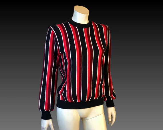60s MOD STRIPED Red Black and White Sweater / Vin… - image 1