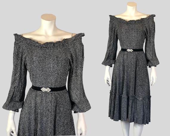 METALLIC OFF the SHOULDER Silver and Black Lurex … - image 2