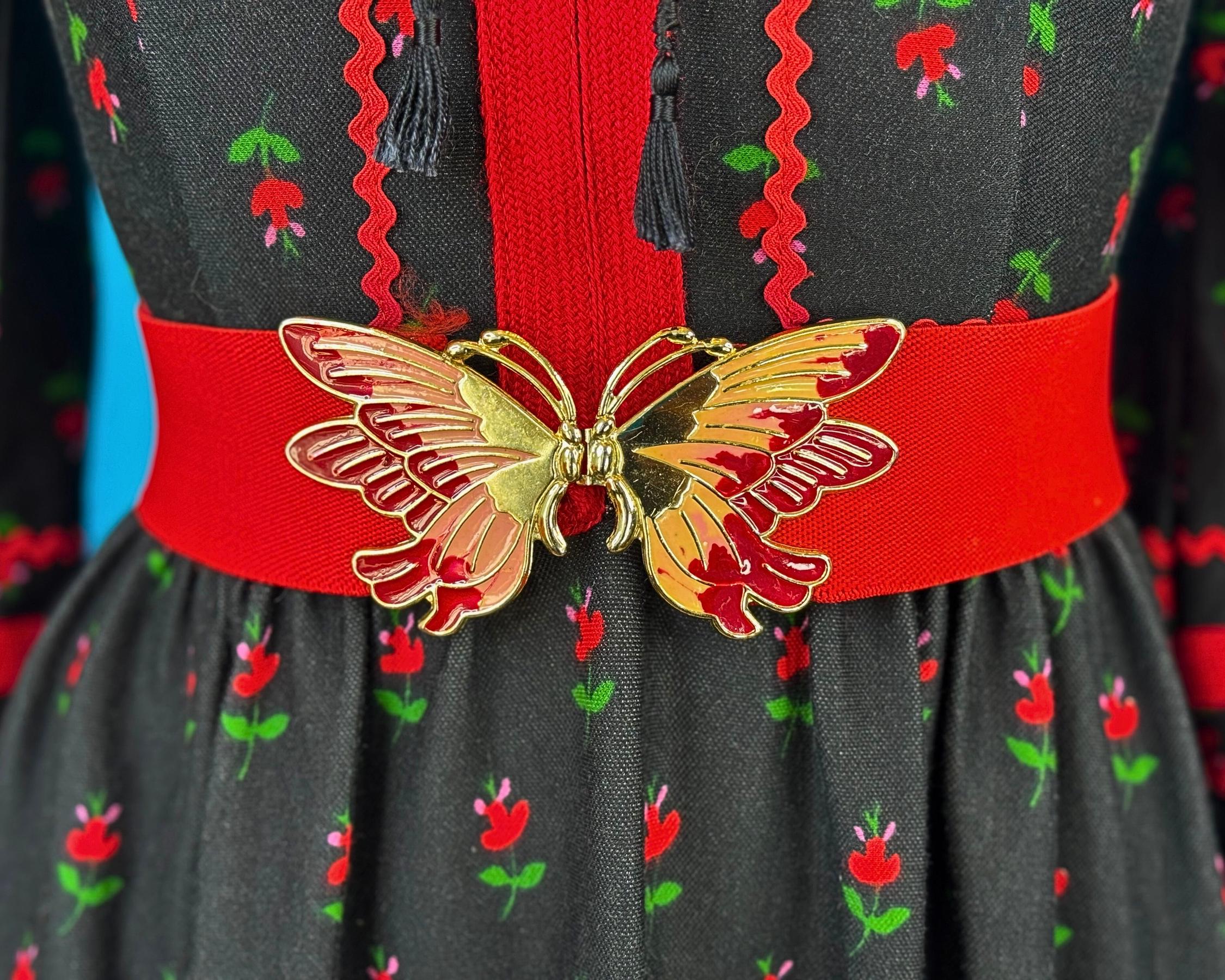 80s BUTTERFLY Red Stretch Cinch Belt / S M - Etsy