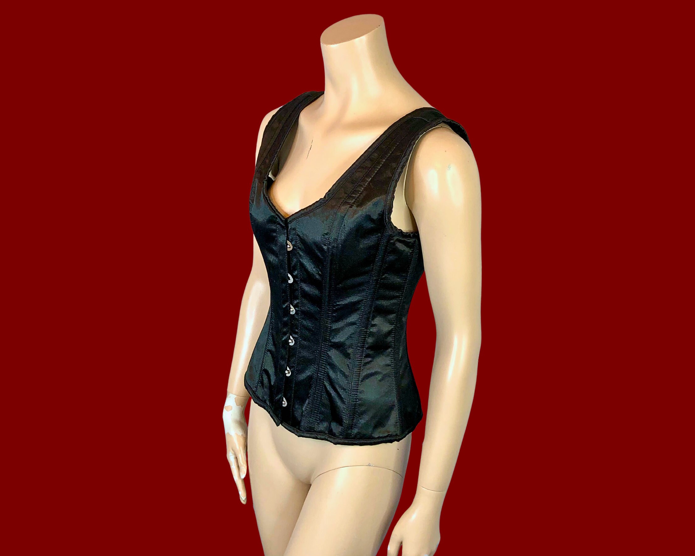 AUTHENTIC CORSET Gothic Black Satin Burlesque Goth Steampunk