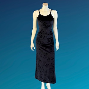 90s black velvet dress Vintage 90s Black crushed velvet maxi dress grunge lace up