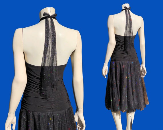 Y2K GLITTER FAIRY Ruched Tutu Dress / Vintage Bla… - image 3