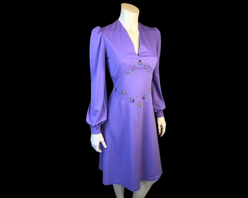 Lavender Purple Flower Printed V-Neck Short Sleeve Vintage Fashion Midi Dress main image 1