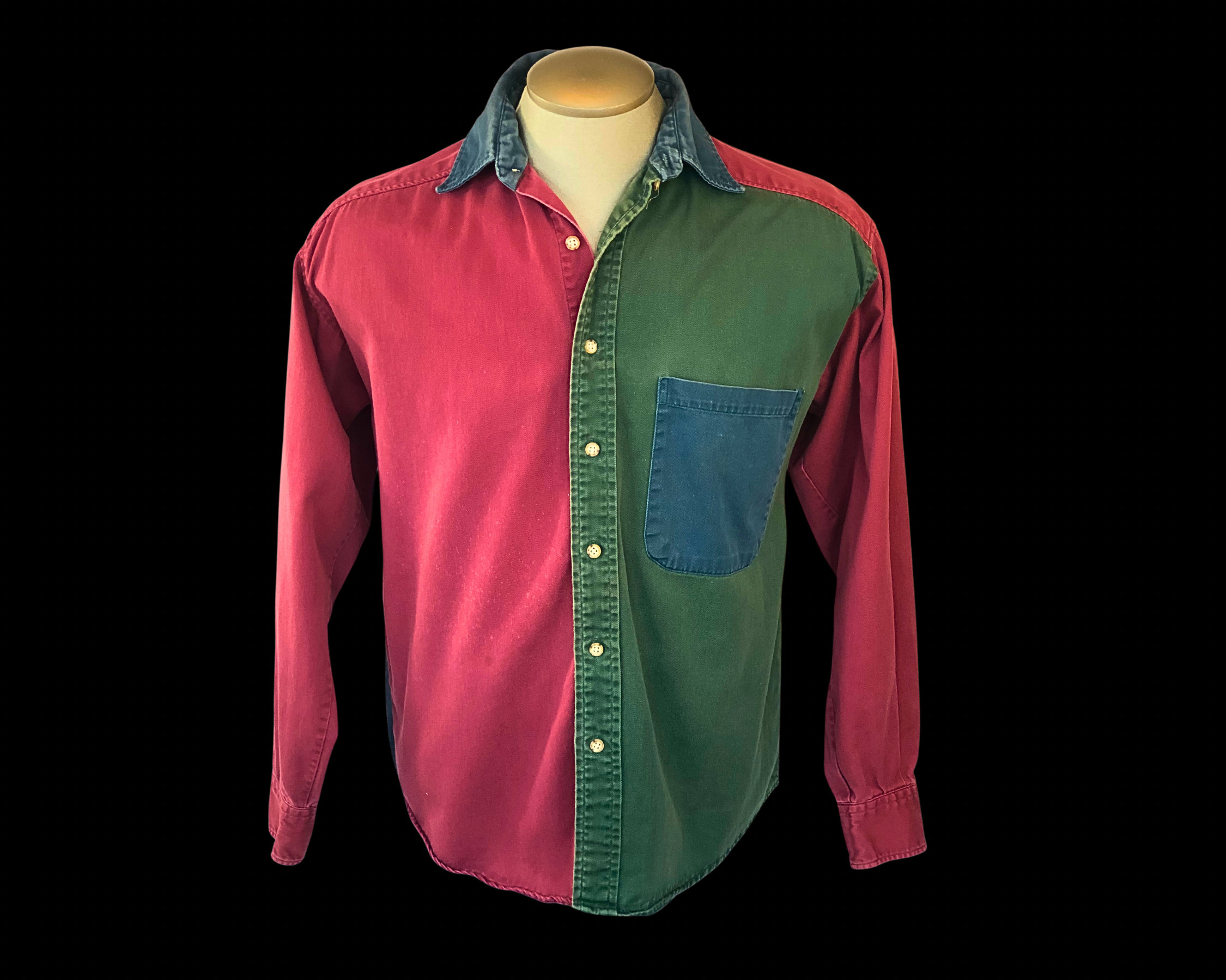 90s Color Block JOHNNY Cotton Long Sleeve Button Down Shirt 