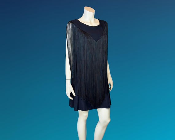 Black FRINGE 90s Y2K Drop Waist Dress / M