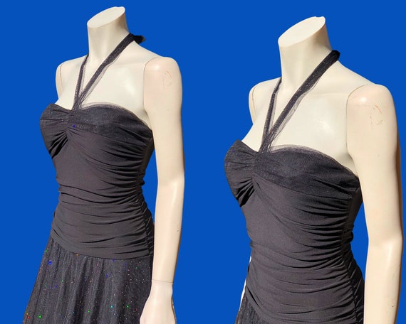 Y2K GLITTER FAIRY Ruched Tutu Dress / Vintage Bla… - image 6