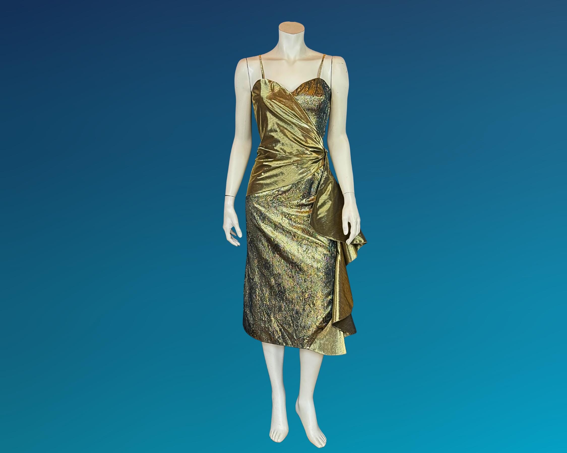 slim fit dress slacks Gold Pleated Metallic Lamé Gown, US 8 main image 1