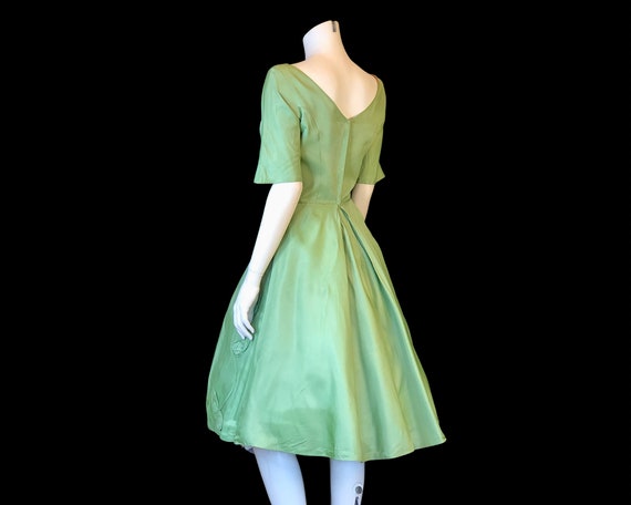 50s SAGE Green Full Skirt Crinoline Party Dress w… - image 8