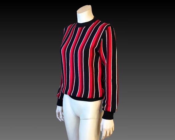 60s MOD STRIPED Red Black and White Sweater / Vin… - image 5