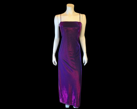 90s MeTALLIC PuRPLE and Black Shimmery SLIP Dress… - image 2
