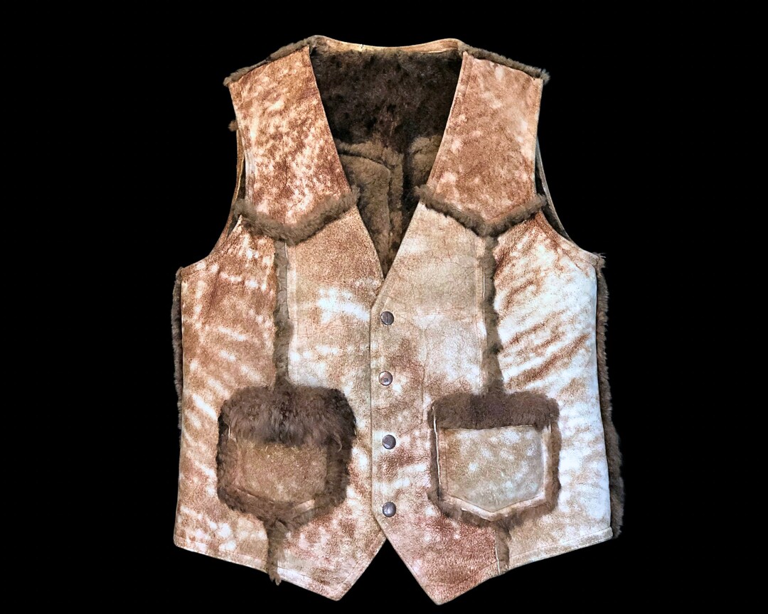 70s Brown White SHEARLING Snap Western Rocker Vest / 1970s Vintage ...