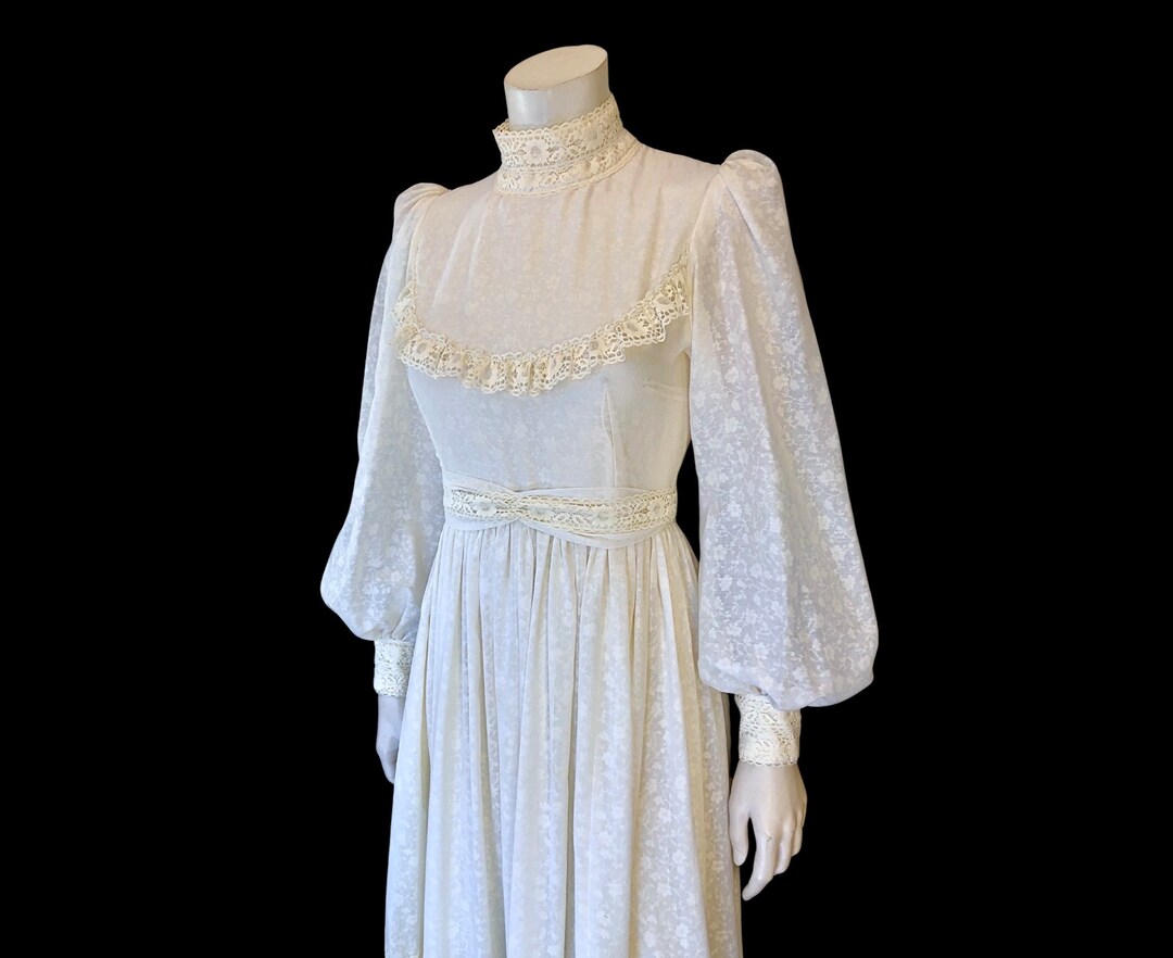 70s off White PRAIRIE Gunne Sax Style High Neck Country Cotton Voile ...
