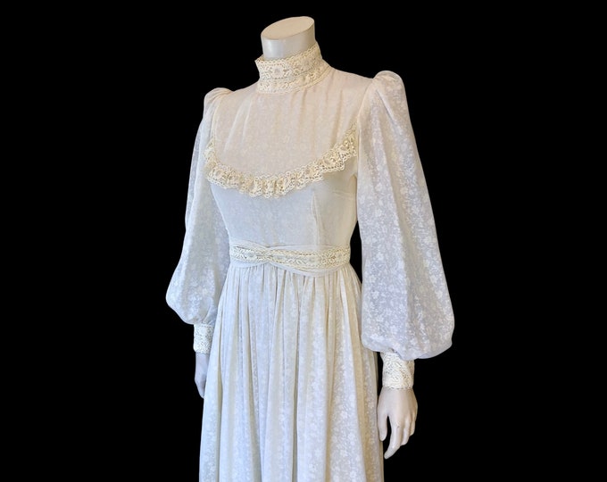 70s off White PRAIRIE Gunne Sax Style High Neck Country Cotton Voile ...
