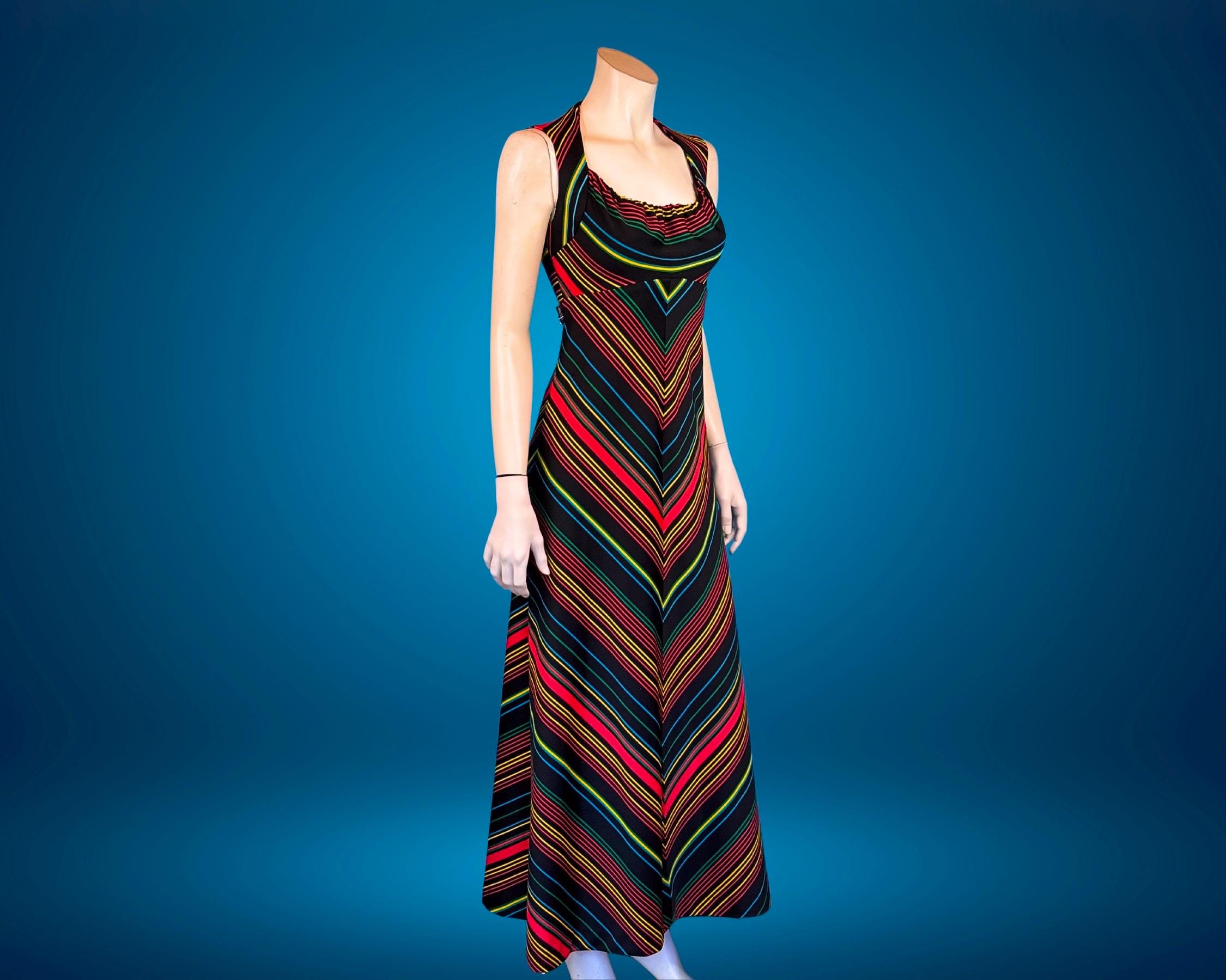 70s CHEVRON Stripe Sleeveless Maxi Dress / XS - Etsy