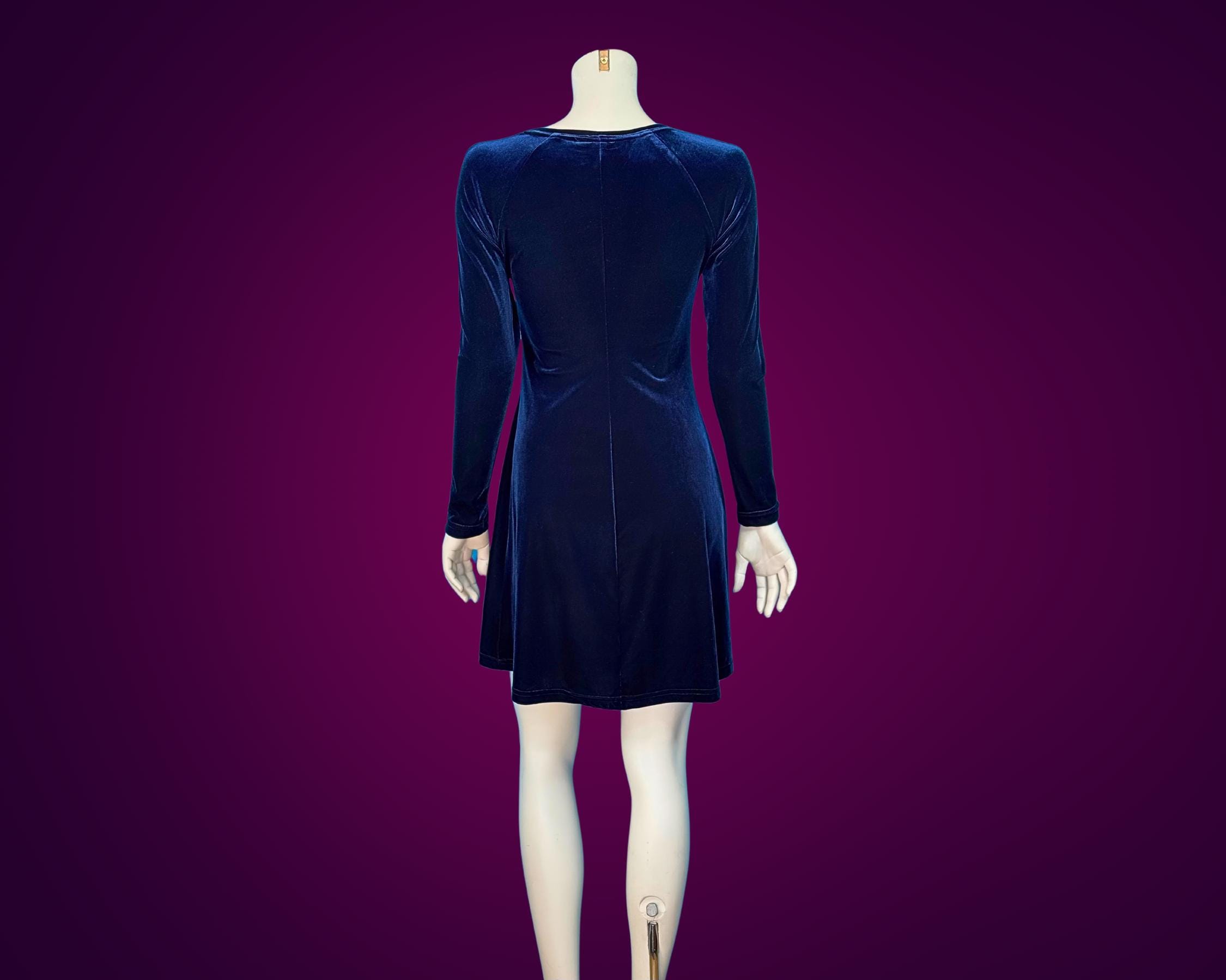 blue velvet babydoll dress XS~S Vtg 60s Blue Velvet Mod Mini Dress Babydoll Silver Metallic Trim Party