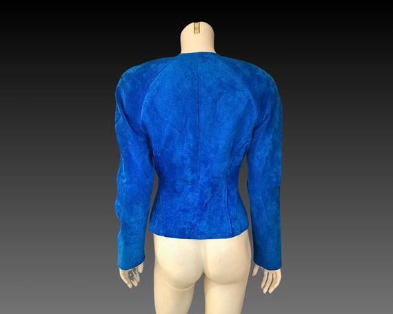 90s PEACOCK Blue SUEDE Leather Cropped Jacket wit… - image 3