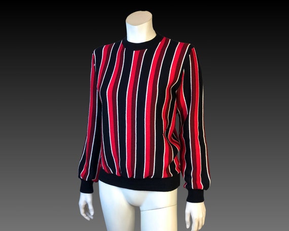 60s MOD STRIPED Red Black and White Sweater / Vin… - image 6