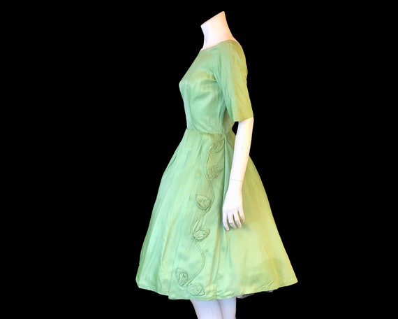 50s SAGE Green Full Skirt Crinoline Party Dress w… - image 2
